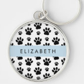 Muster, Dog Paws, Schwarz und Weiß, Ihr Name Schlüsselanhänger (Vorne)