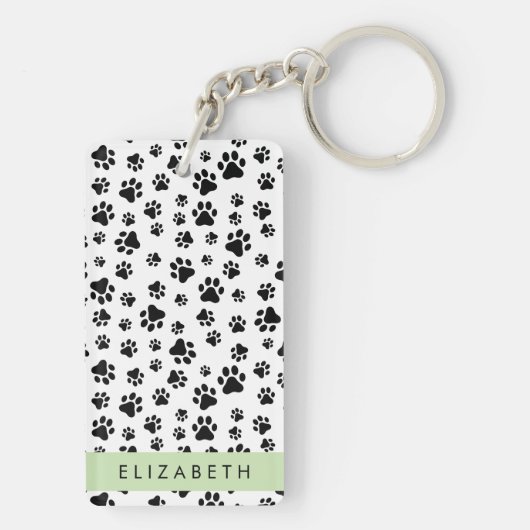 Muster, Dog Paws, Schwarz und Weiß, Ihr Name Schlüsselanhänger (Rückseite)