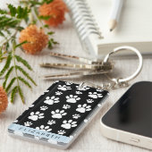 Muster, Dog Paws, Schwarz und Weiß, Ihr Name Schlüsselanhänger (Vorderseite rechts)