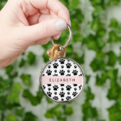 Muster, Dog Paws, Schwarz und Weiß, Ihr Name Schlüsselanhänger (Hand)