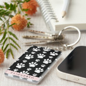 Muster, Dog Paws, Schwarz und Weiß, Ihr Name Schlüsselanhänger (Vorderseite rechts)