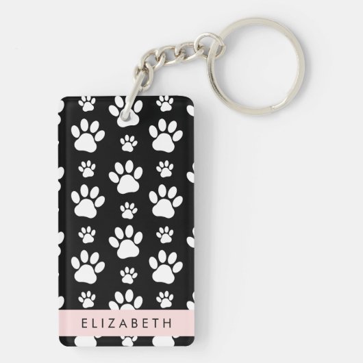 Muster, Dog Paws, Schwarz und Weiß, Ihr Name Schlüsselanhänger (Rückseite)