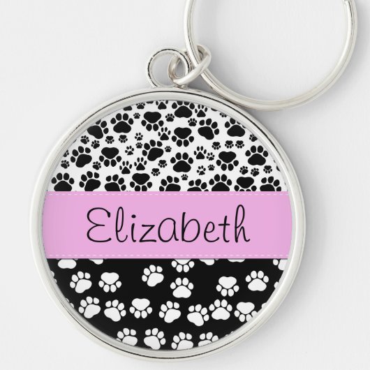 Muster, Dog Paws, Schwarz und Weiß, Ihr Name Schlüsselanhänger (Vorne)