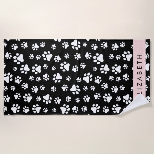 Muster, Dog Paws, Schwarz und Weiß, Ihr Name Strandtuch (Vorderseite)