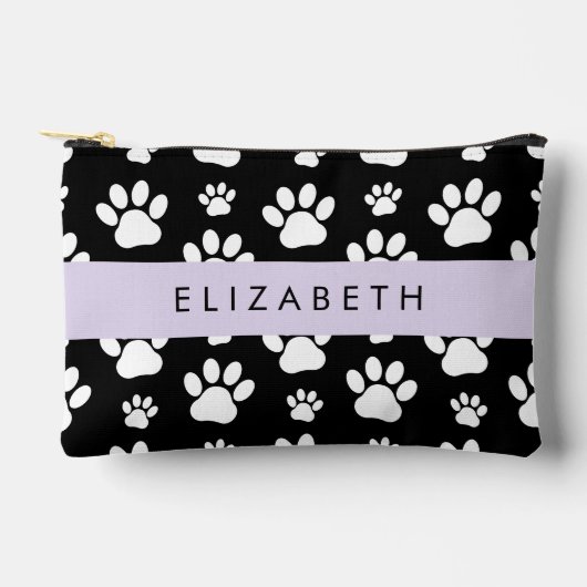 Muster, Dog Paws, Schwarz und Weiß, Ihr Name Zubehörtasche (Vorderseite)