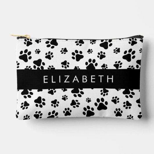 Muster, Dog Paws, Schwarz und Weiß, Ihr Name Zubehörtasche (Vorderseite)