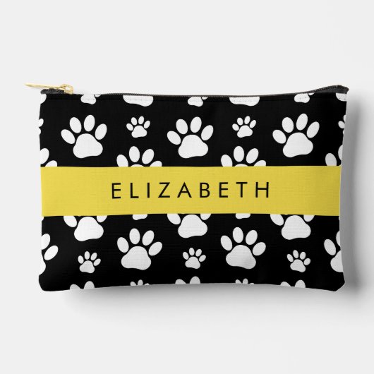 Muster, Dog Paws, Schwarz und Weiß, Ihr Name Zubehörtasche (Vorderseite)