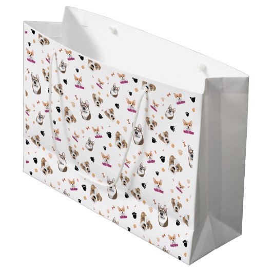 Muster Dog V1 Große Geschenktüte (Vorderseite Schrägansicht)