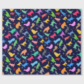 Muster farbenfroher Katzen. Navy Blue Background Geschenkpapier (Flach)