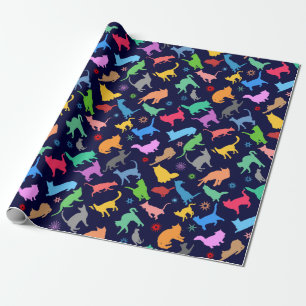 Muster farbenfroher Katzen. Navy Blue Background Geschenkpapier