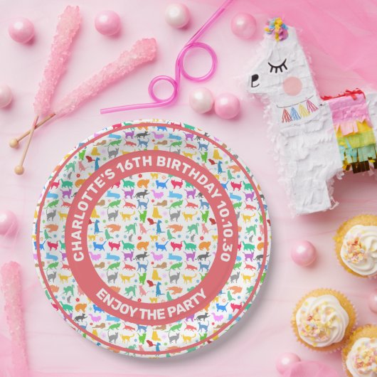 Muster farbiger Silhouetten von Katzen Pappteller (Party)