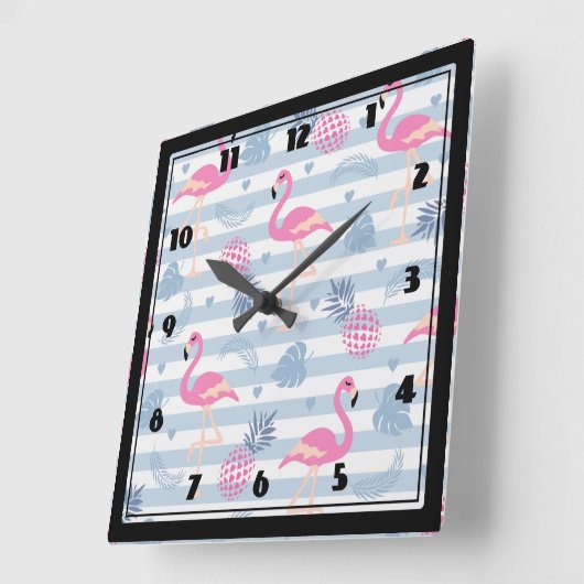 Muster Flamingo und Ananas Quadratische Wanduhr (Winkel)