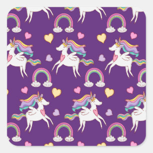 Muster Funny Unicorn Magic Horn Niedlich Quadratischer Aufkleber