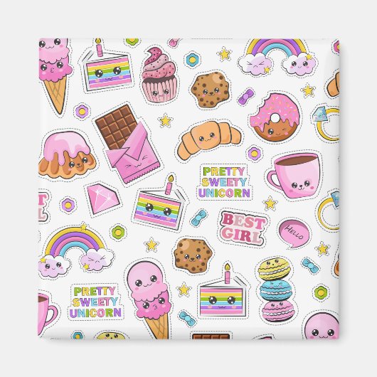 Muster Funny Unicorn Magic Rainbow Niedlich Magnet (Vorne)