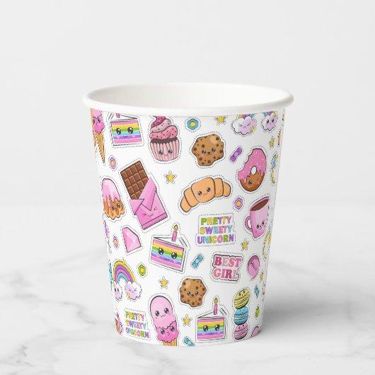 Muster Funny Unicorn Magic Rainbow Niedlich Pappbecher (Rückseite)