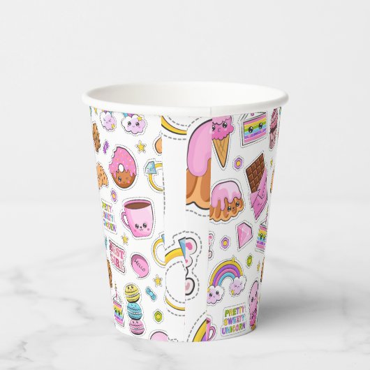 Muster Funny Unicorn Magic Rainbow Niedlich Pappbecher (Rechts)