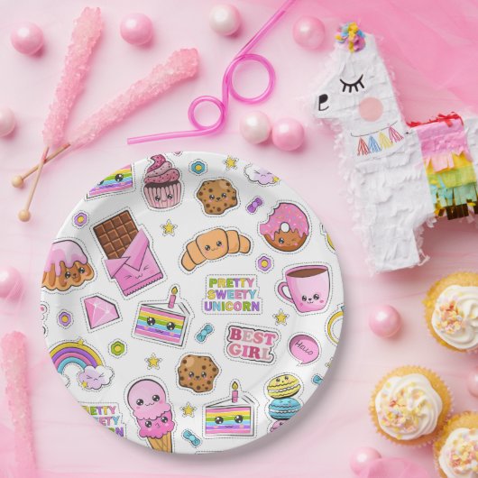 Muster Funny Unicorn Magic Rainbow Niedlich Pappteller (Party)