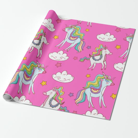 Muster Funny Unicorn Niedlich Geschenkpapier (Ungerollt)