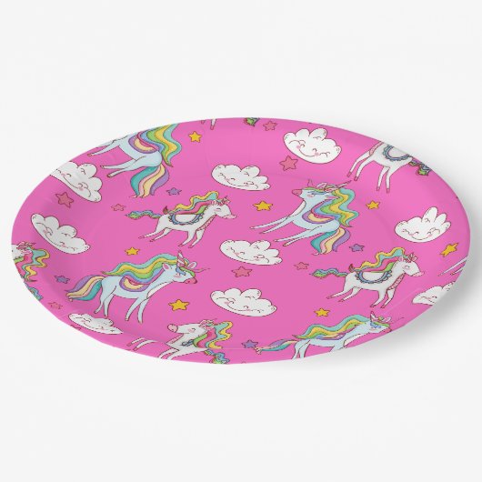 Muster Funny Unicorn Niedlich Pappteller (Schrägansicht)
