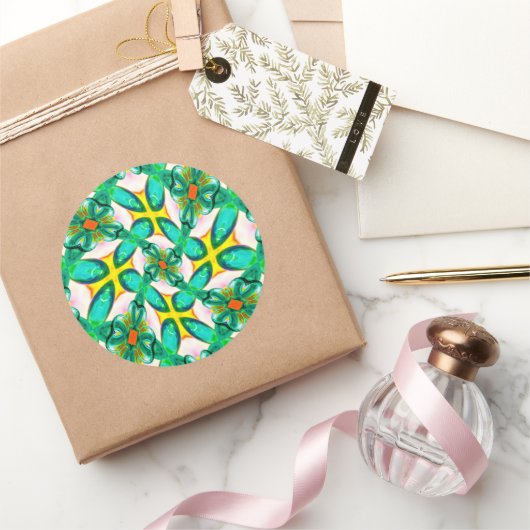 Muster für abstrakte grüne Blume Runder Aufkleber (Schenken)