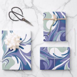 Muster für abstrakte Wirbel aus blauem Marmor Geschenkpapier Set