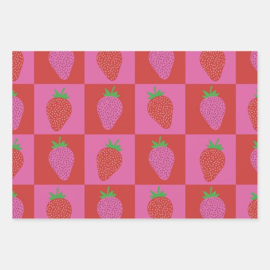 Muster für achterrosa und rote Erdbeeren Geschenkpapier Set (Vorderseite 2)