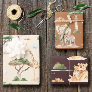 Muster für afrikanische Mami- und Baby-Tiere in Aq Geschenkpapier Set