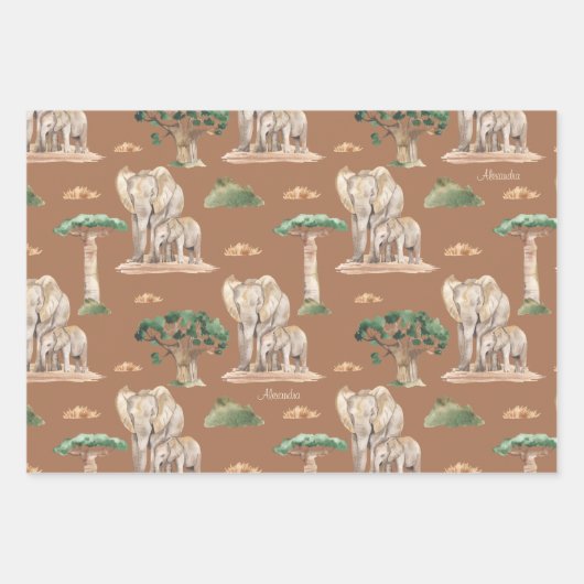 Muster für afrikanische Mami- und Baby-Tiere in Aq Geschenkpapier Set (Vorderseite 2)