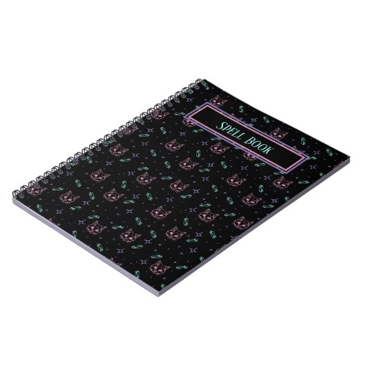 Muster für anpassbare Hexenkatzen und Kristalle Notizblock (Linke Seite)