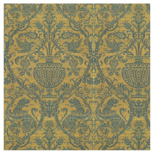 Muster für antike Vögel, Vase & Löwen Print Stoff (Nahaufnahme)