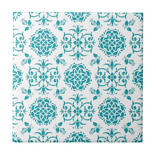 Muster für Aqua und White Floral Damask Fliese (Vorderseite)