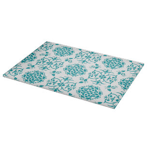 Muster für Aqua und White Floral Damask Schneidebrett