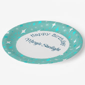 Muster für Aquamarine Atomstars Pappteller (Schrägansicht)