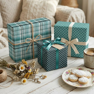 Muster für aquamarine blaue Streifen, Punkte Geschenkpapier Set