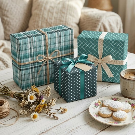 Muster für aquamarine blaue Streifen, Punkte Geschenkpapier Set