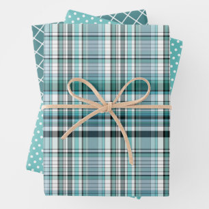 Muster für aquamarine blaue Streifen, Punkte Geschenkpapier Set