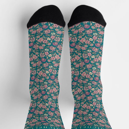 Muster für Aquamarine, grün-blütenfarbene Blume Socken (Oben)