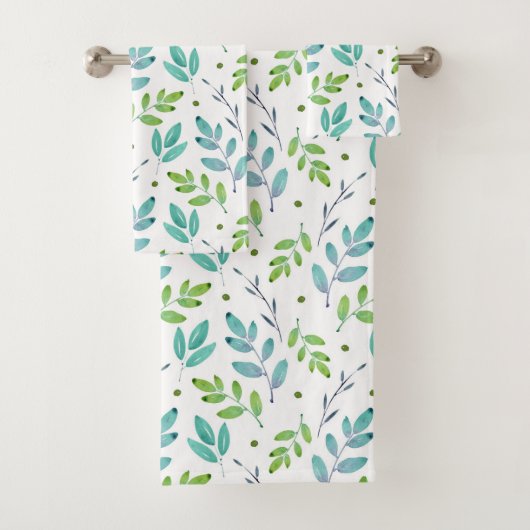 Muster für Aquamarine, grüne Blätter Badhandtuch Set (Insitu)
