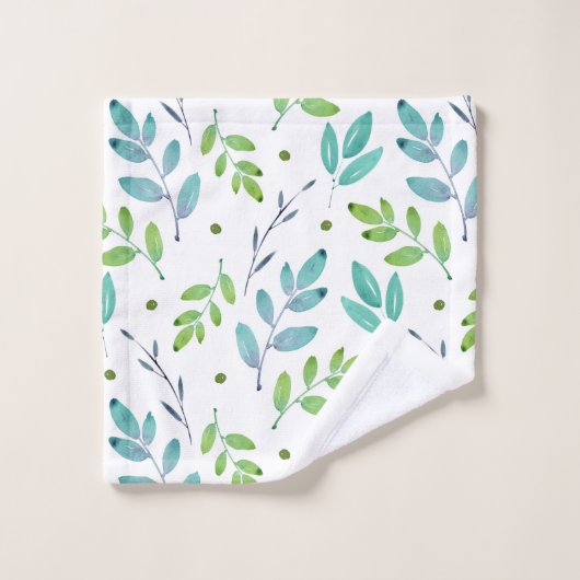 Muster für Aquamarine, grüne Blätter Badhandtuch Set (Waschlappen)