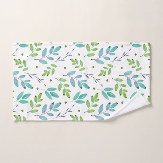 Muster für Aquamarine, grüne Blätter Badhandtuch Set (Handtuch)