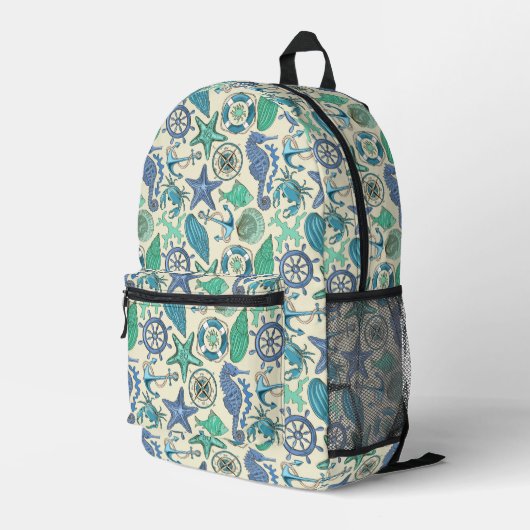 Muster für aquamarine Meerestiere Bedruckter Rucksack (Rückseitige Ecke Rechts)