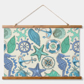 Muster für aquamarine Meerestiere Wandteppich Mit Holzrahmen (Vorne)