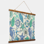 Muster für aquamarine Meerestiere Wandteppich Mit Holzrahmen (Gewinkelt)