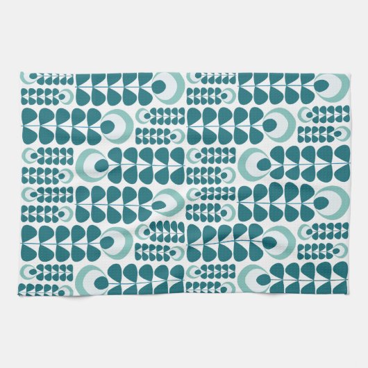 Muster für aquamarine Mid-Mod-Blume Geschirrtuch (Horizontal)