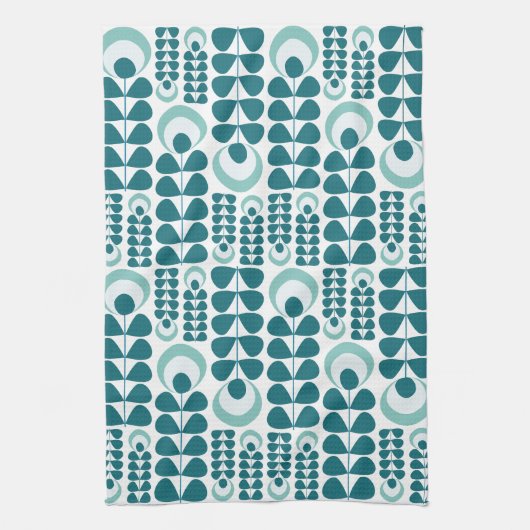 Muster für aquamarine Mid-Mod-Blume Geschirrtuch (Vertikal)