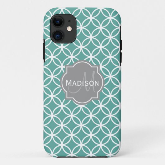 Muster für Aquamarine mit Monogramm Lichtkreise Case-Mate iPhone Hülle (Rückseite)