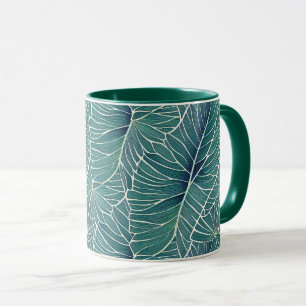 Muster für Aquamarine tropische Blätter in Aquarel Tasse