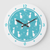 Muster für aquamarine und weiße Katzen Große Wanduhr (Vorderseite)