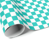 Muster für aquamarines weißes Schachbrett Geschenkpapier (Rolleneckpunkt)