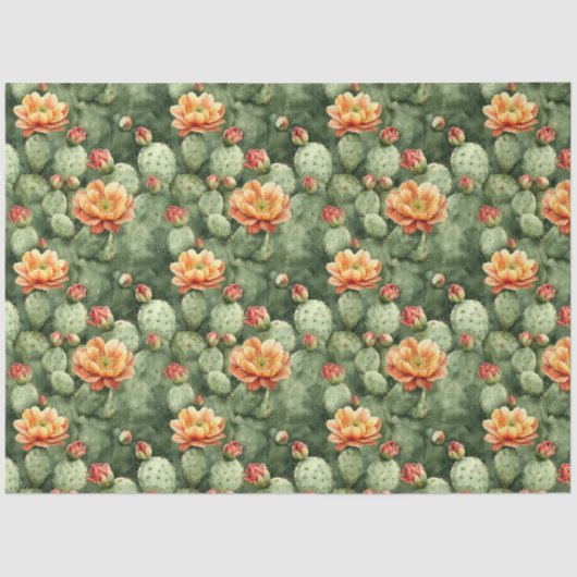 Muster für Aquarellkaktus Orangefarbene Blume Seidenpapier (Vorderseite)